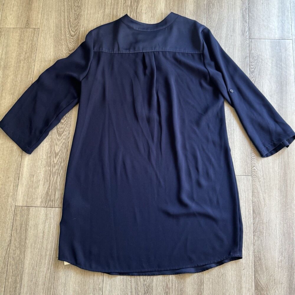 Trina Turk Kaiko Navy Blue Zip Tunic Shirt Dress Womens Size M Roll Tab Coastal - Picture 9 of 14